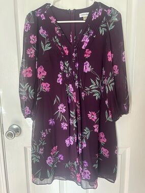 Calvin Klein Plum Floral Midi Dress with Pink & Green Accents